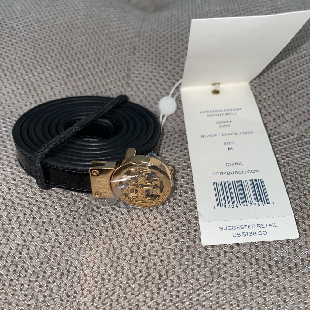 NWT Tory Burch Rotating Patent Skinny Belt 1” Black